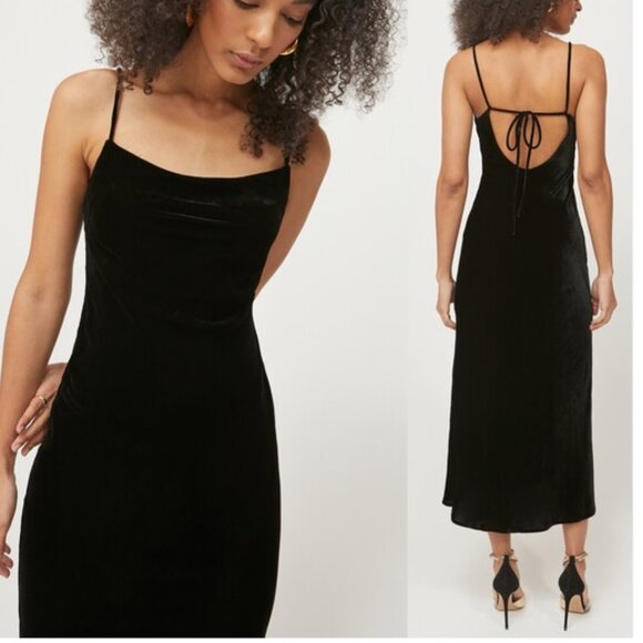 NWT RHODE JEMIMA SLIP STYLE BLACK VELVET MAXI DRESS SIZE 12 - Picture 3 of 7